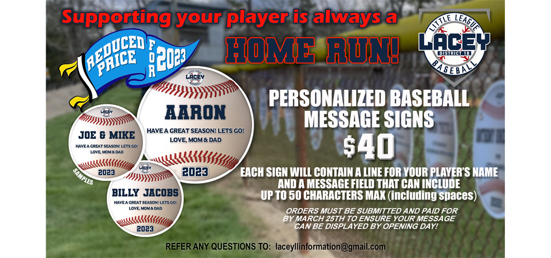 Personalized Baseball Sign Fundraiser